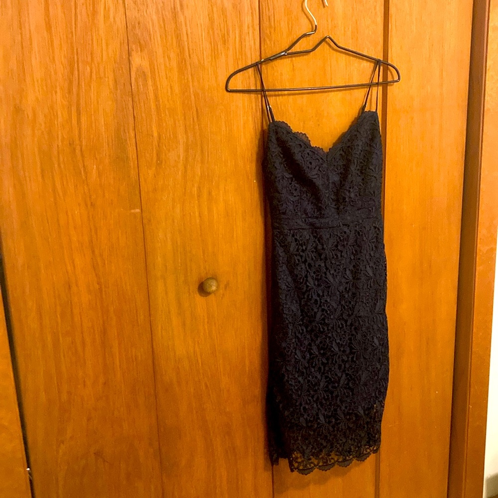Lace navy blue jcrew dress. I wire this once for a wedding.